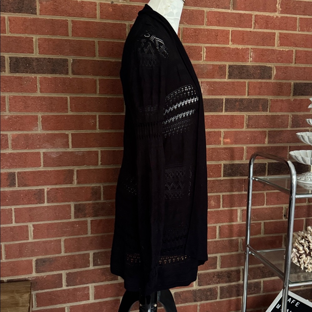 United States Sweaters 100% Rayon Long Black Open Cardigan - Picture 4 of 9